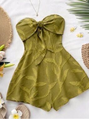 Strapless Olive Green Tie Front Romper